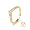 Double V Shape Beaded & Half Pave Diamond Design Ring Double V Lab Grown Diamond Ring in Real 14K Yellow Gold All Sizes