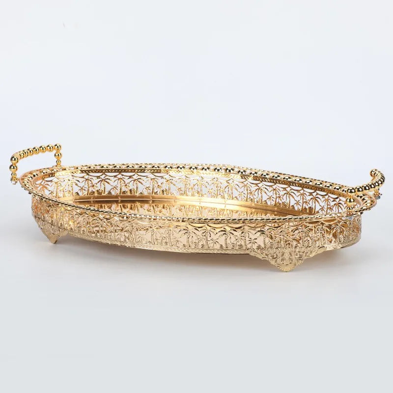 2024 Top Selling Luxury Gold Metal Round Creative Simple 3 Pack Serving Tray Hotel Wedding Food Fruit Snack Iron Plates Dishes