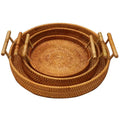Wholesale New Products 100% Handmade Natural Eco-friendly Hotel Kitchen Rattan Serving Basket Tray with Handles