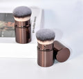 Wholesale New Private Label Metal Handle Vegan Kabuki Makeup Brush Retractable Cosmetic Foundation Blush Bronzer Powder with Lid