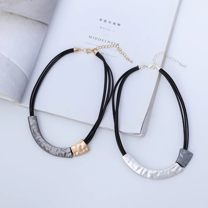TongLing Necklace Alloy Strand String Black Cord Rope Textured Smile Designer Choker Necklace for Women