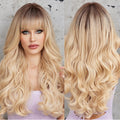 Blonde Ombre Long Water Wave Synthetic Wigs Natural Hair Wig for Women With Bangs Cosplay Daily Wigs Heat Resistant