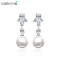 LUOTEEMI Cubic Zirconia Luxury Wedding Earing Elegant Designer Diamond Bridal Dangle Pearl Drop Earrings