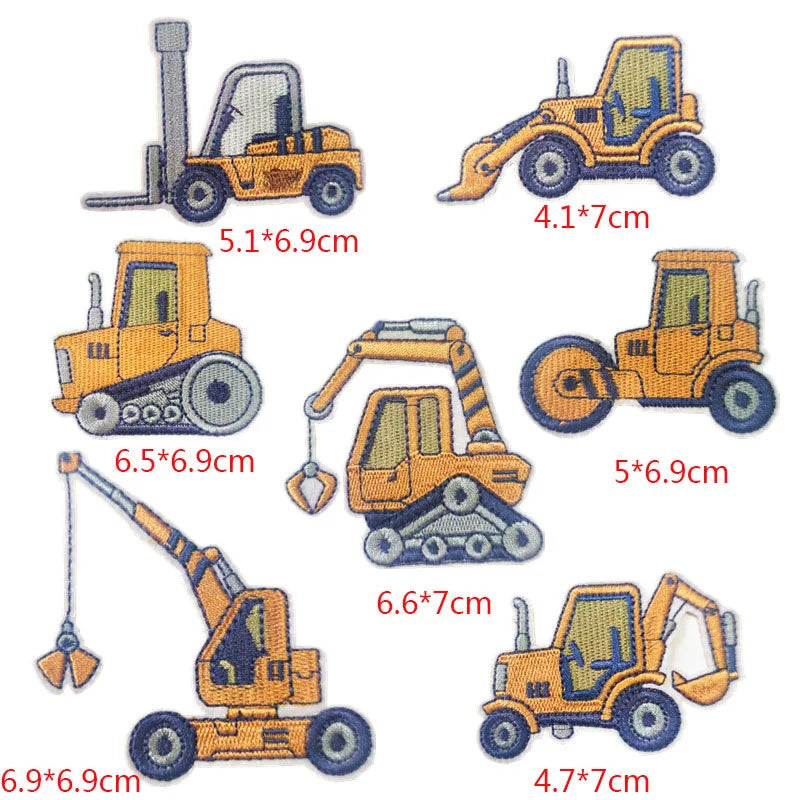 High Quality 3D Excavator Design Iron-On Embroidered DIY Accessories Kid Patches for Phone Case