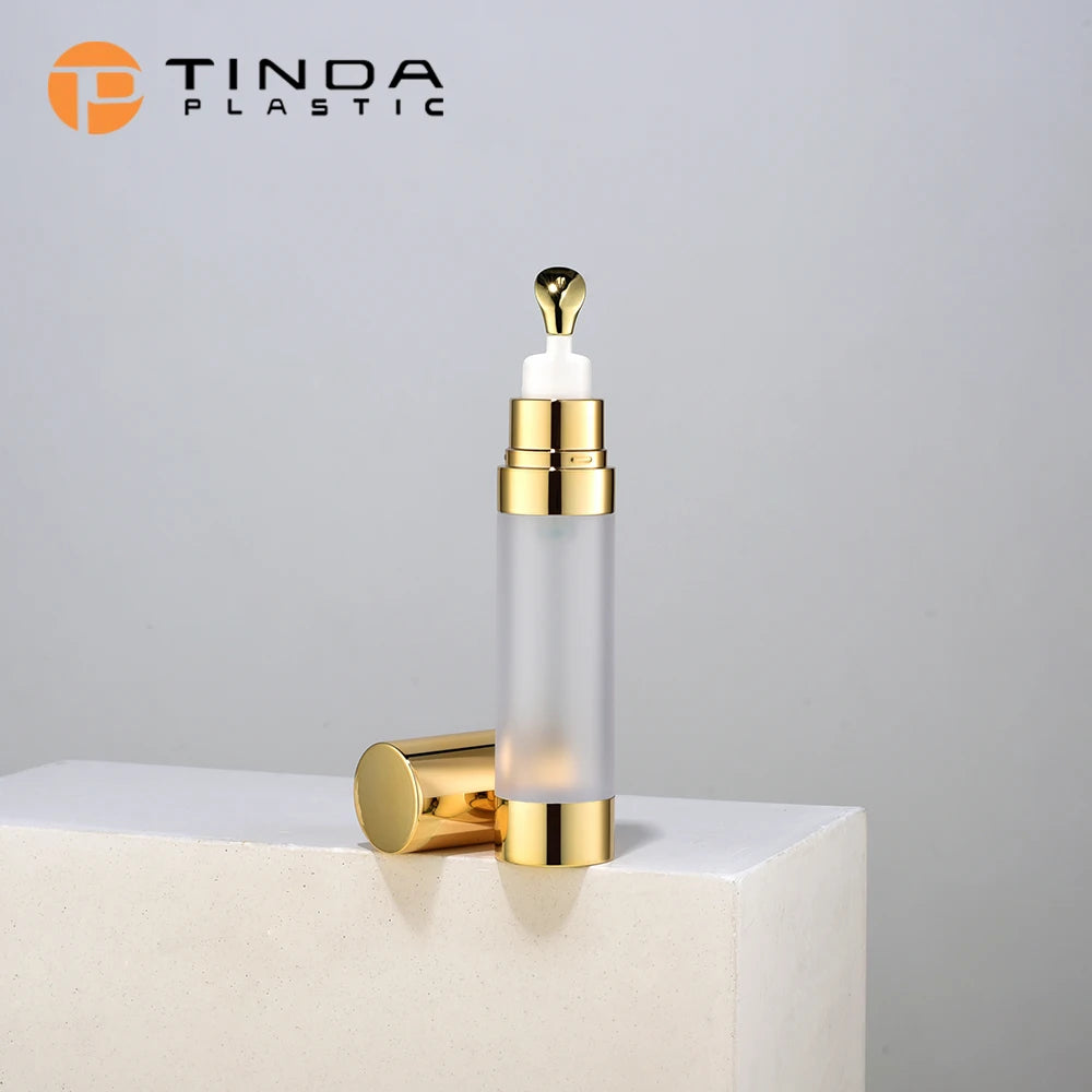 Best Selling 15ml 30ml Gold Acrylic Eye Cream Skin Care Serum Lotion Pump Bottle Easy Open End Screen Printed Design for Shampoo