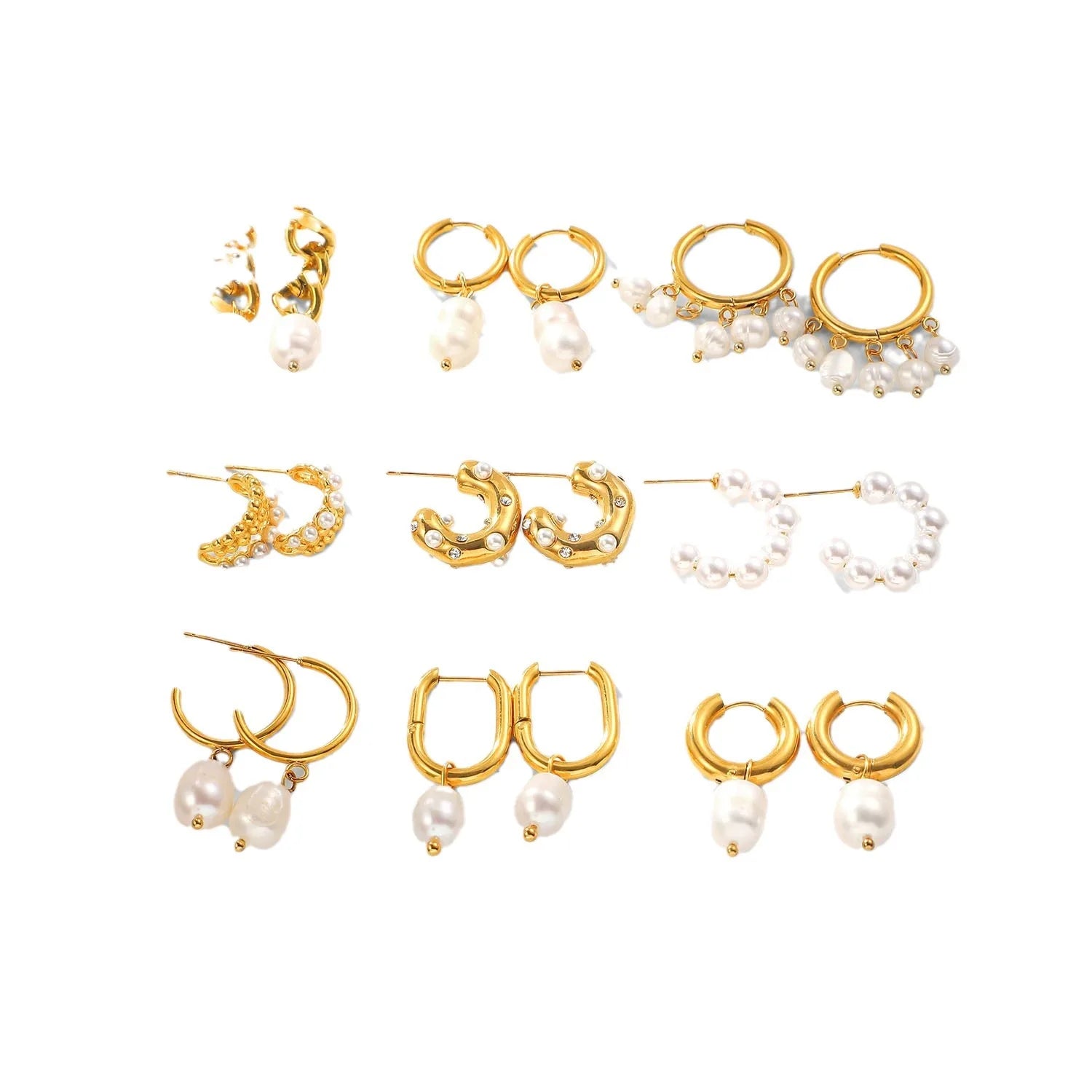Fashion New Wholesale Stainless Steel 18K Gold Plating Pearl Crystal Trendy Geometric Women's Stud Earrings