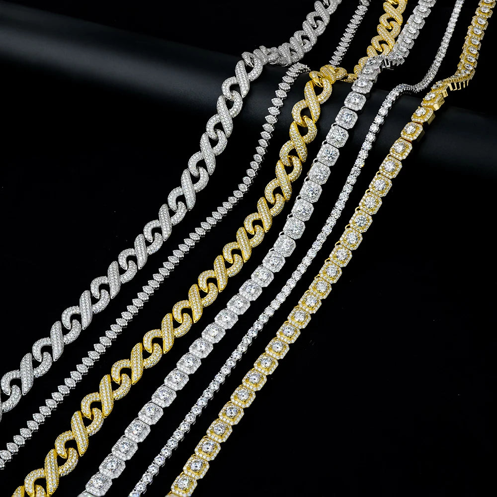 Cubanas Hip Hop Fashion Jewelry Moissanite Tennis Necklaces 925 Sterling Silver Square Round Marquise Iced Out for Men & Women