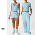 Hot Selling Custom logo Spandex Nylon Breathable 4 Piece Women Tops and Pants Active Gym Wear Yoga  Set