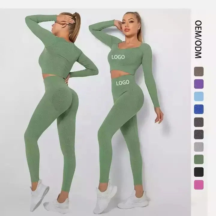 4PC New Thread Seamless Knitted Fitness Yoga Suit High Waist Peach Hip Upset Running Yoga Wear