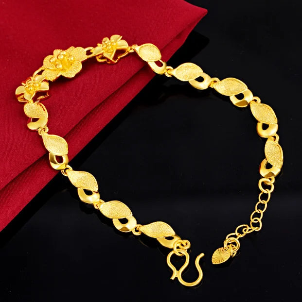 Waterproof Jewelry 18K Gold Euro Gold Flowers Chain Bracelet Bangle Copper Cuban Link Bracelet Women