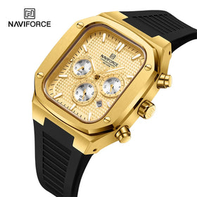 NAVIFORCE 8037 GGB Golden Big Dial Small Three Needle Chronograph Watch for Men Silicone Strap Luxury Quartz Watch Men Wrist OEM