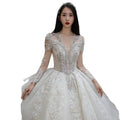 AL1345 2025 Hot Style Senior Heavy Industry V-Neck Long Sleeve Big Train White Crystal Ruffles Engagement Party Wedding Dress