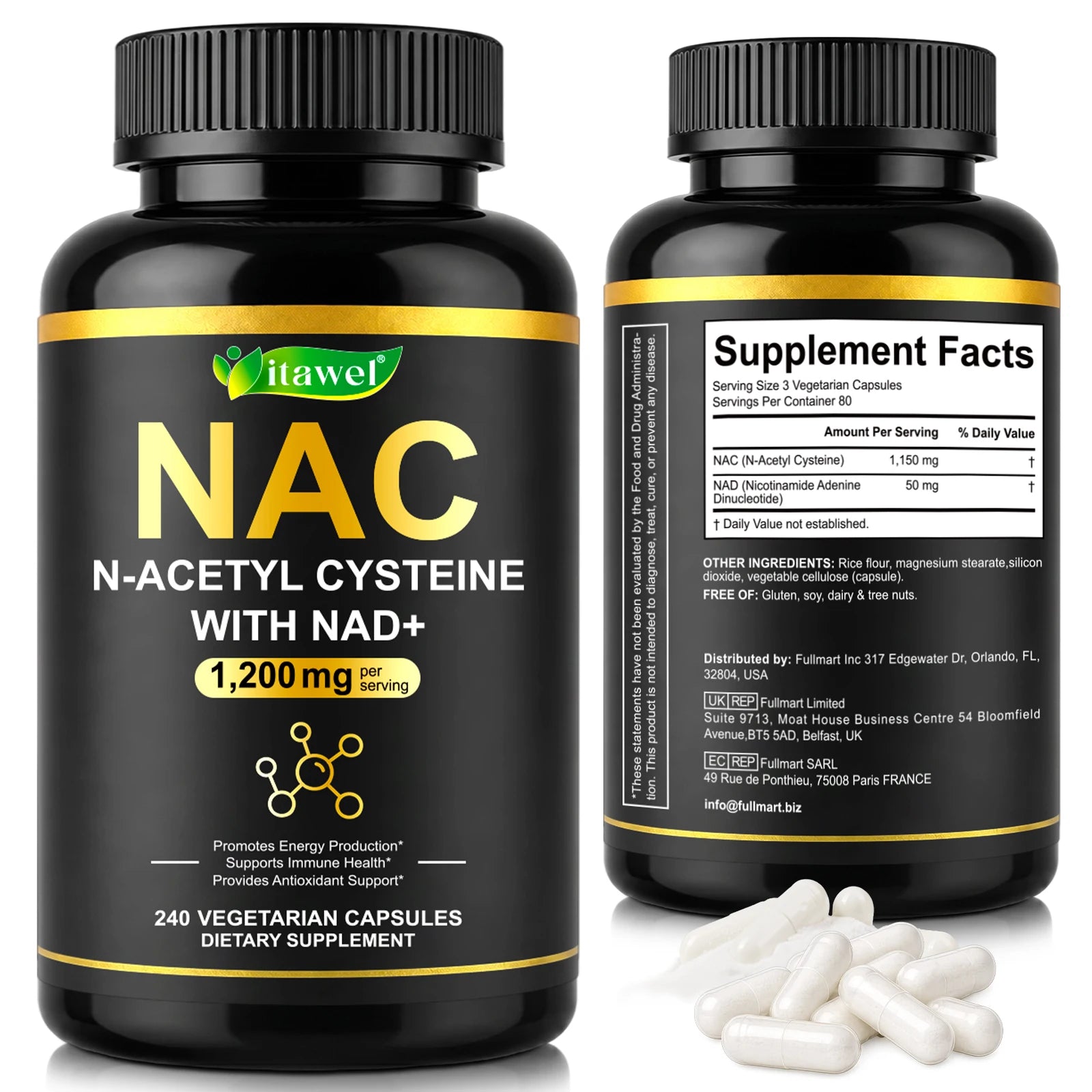 Itawel Wholesale Vegan N-Acetyl Cysteine Supplement Cellular Vitality Supports Immune Respiratory Health NAC Capsules 1200mg