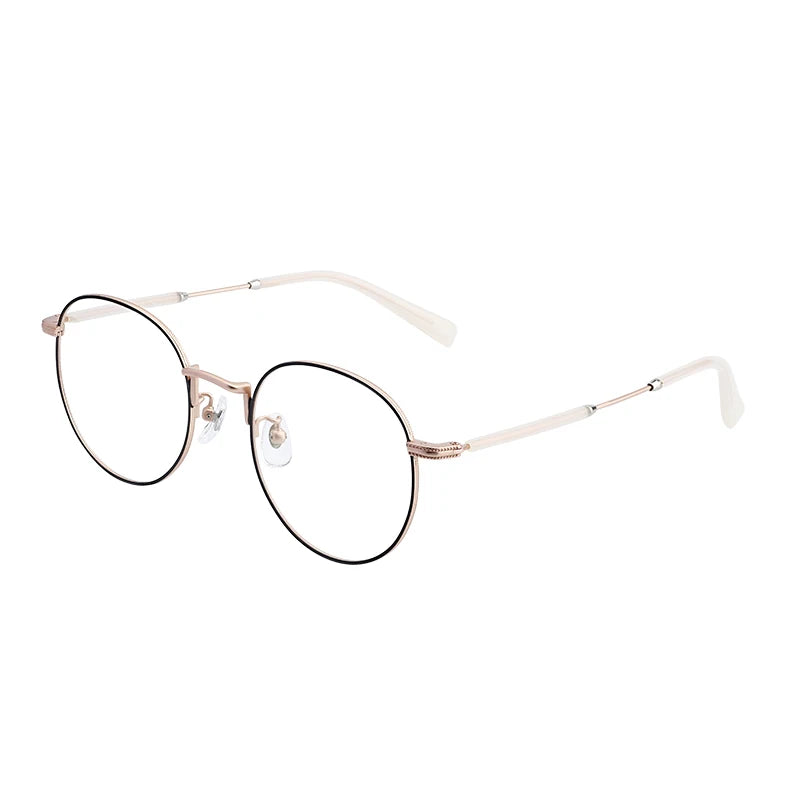 Round Anti-Blue Light Optical Spectacle Eyeglasses for Women & Men Retro Style Metal Frame with Diamond Face Shape Match