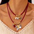 KAIMEI 2025 New Arrival Jewelry Retro Acrylic Pearl Heart-shaped Turtle Conch Shell Necklace Vintage Red Rope Pendant Necklaces