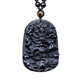 Black Obsidian Carved Dragon Lucky Amulets Talismans Natural Stone Pendant Necklace Free Beads Chain for Men Jewelry