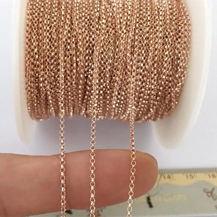 No Tarnish 1/20 14K Rose Gold Filled 1.3mm Rolo Chains for DIY Jewelry Making