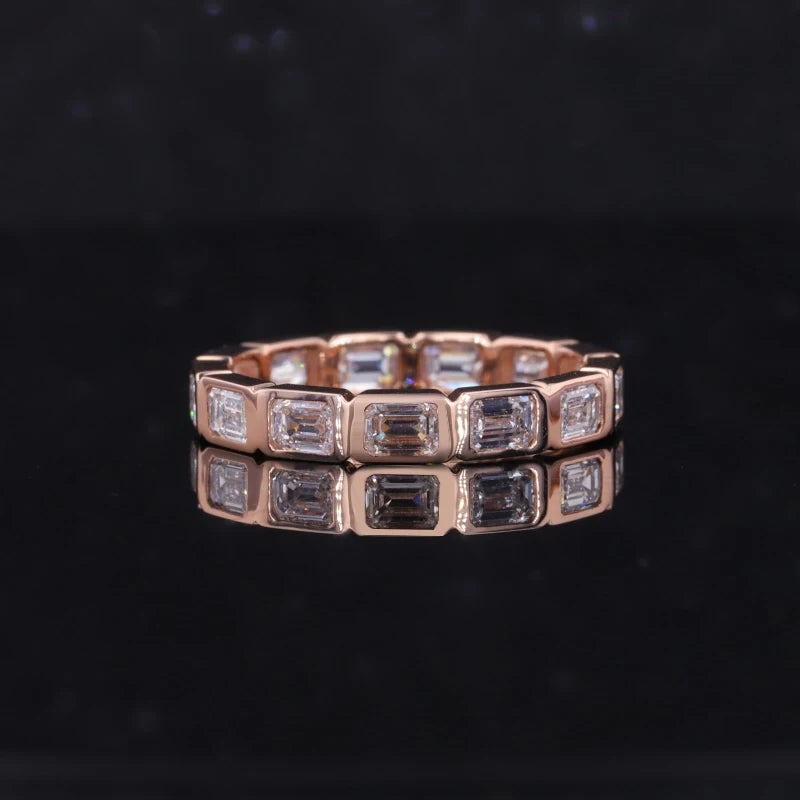Starsgem 3.5*2.5mm Emerald Cut Lab Grown Diamond Bezel Set 14K Soild Rose Gold Wedding Rings Eternity Band Jewelry