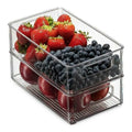 Refrigerator Organizer Bins Stackable Fridge Food Storage Box With Handle Clear Plastic Pantry Food Freezer Organizer