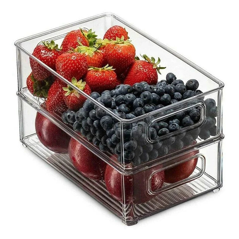 Refrigerator Organizer Bins Stackable Fridge Food Storage Box With Handle Clear Plastic Pantry Food Freezer Organizer