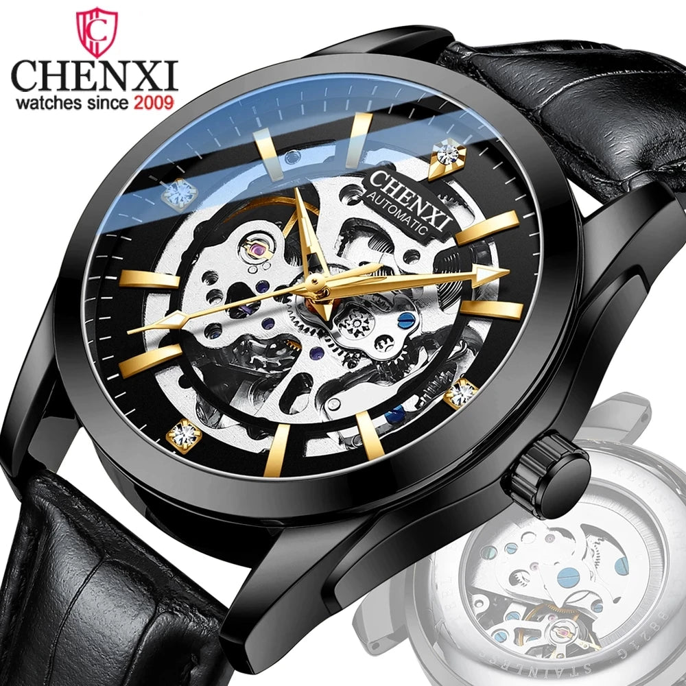 CHENXI 8821 Fashion Watch Men Automatic Mechanical Watches Tourbillon Movement Luminous Clock Business Waterproof Men Wristwatch