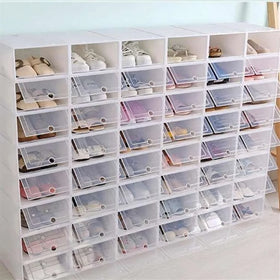 HelloWorld Japanese Style Stackable Storage Shoe Box Thickened Clamshell Drawer Type Shoe Box PP Plastic Transparent Shoe Box