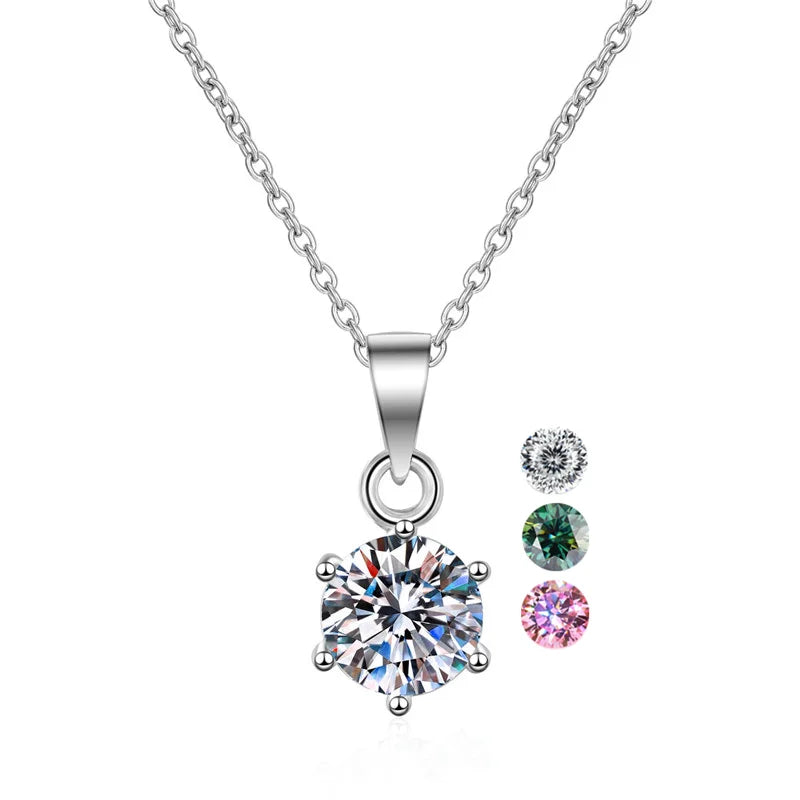 Classic Six Claw Moissanite Jewelry Luxury Collar Chain White Gold Plated 925 Sterling Silver 1ct 5ct Diamond Pendant Necklace
