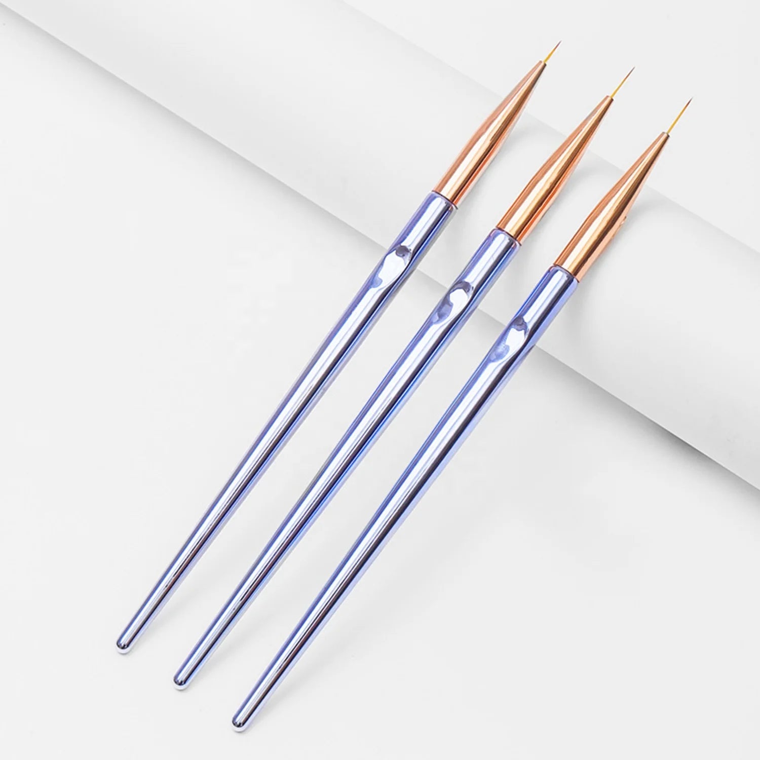 New Style Rose Gold Ferrule Thin Liner Stripe French Manicure 3pcs 7/9/11mm Pure Color Nail Art Brushes