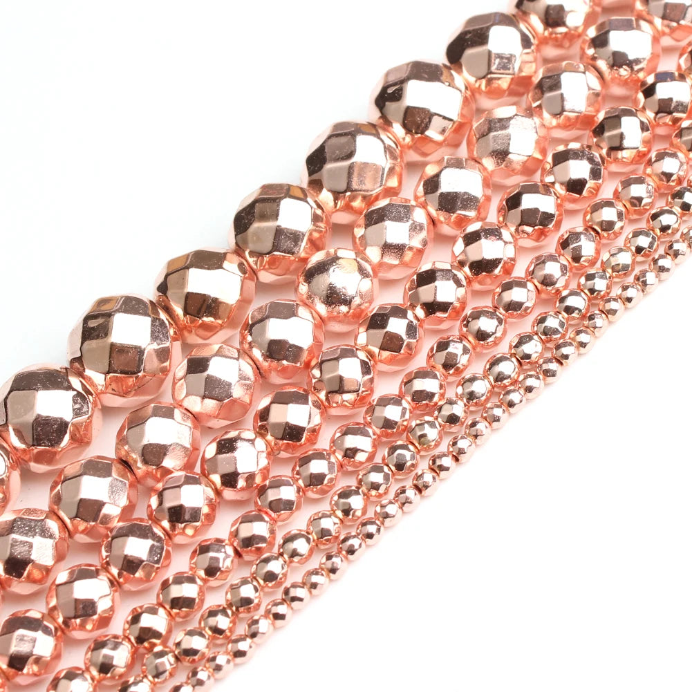2/3/4/6/8/10mm Faceted Rose Gold Hematite Natural Stone Beads for Jewelry Making & DIY Loose Beads