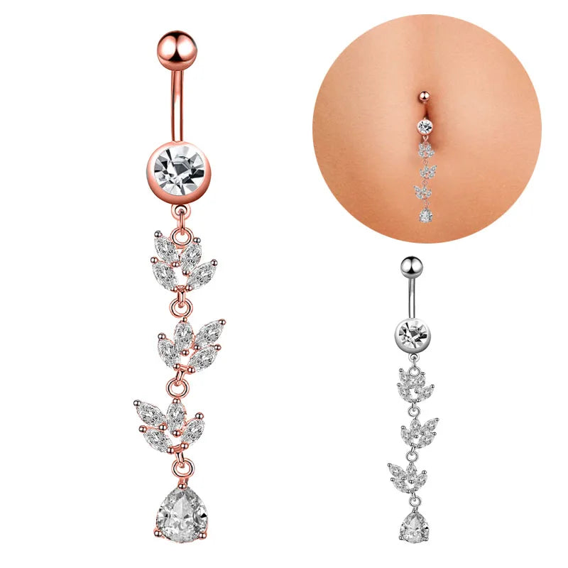 Fashionable Trendy Women's Stainless Steel Navel Ring Horse Eyes Water Droplet Zircon Body Jewelry for Engagement Party Gifts