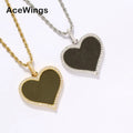 PP08  Heart Photo Pendant Brass Setting CZ Hip Hop Necklace Iced Out Jewelry