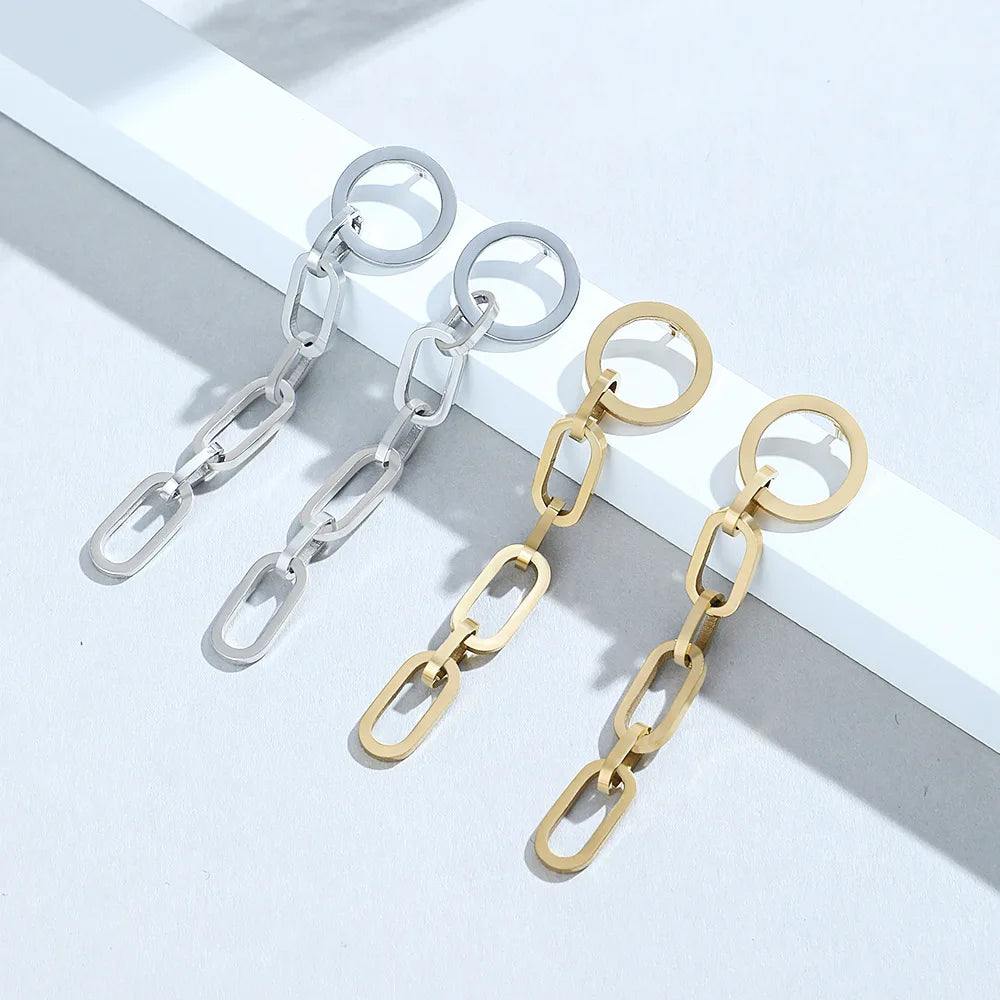 Stainless Steel Pendant Earrings Golden Hoops Classic Style 18K Gold Plated Women's Jewelry for Wedding Party Gift