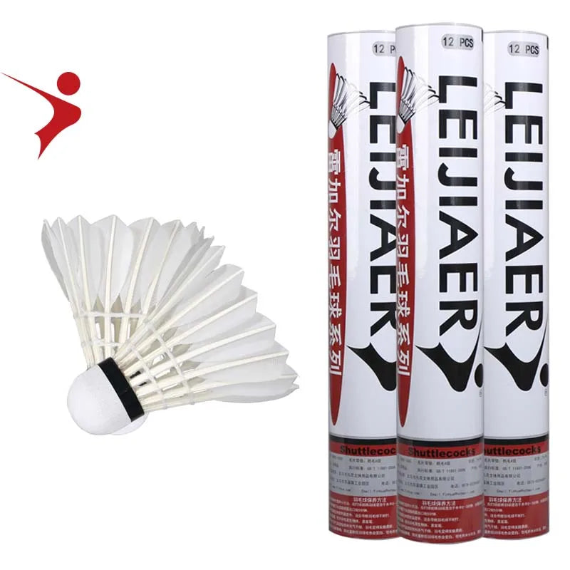 2023 New Badminton Shuttlecock Goose Feather Leijiaer 12 Pcs Super Durable White Badminton Shuttlecock Goose Badminton Birdie