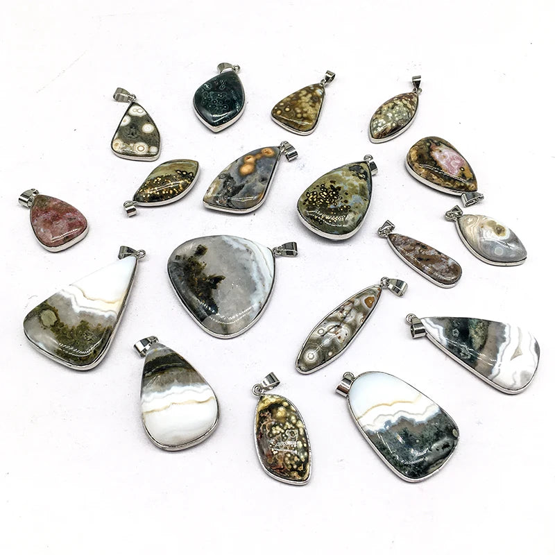 Wholesale Natural Ocean jasper Pendants Heading Indian jasper Jewelry Crystal Pendants for Women and D I Y