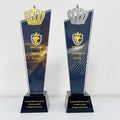 Gold Silver Bronze Crown Full Color Printing Optical Crystal Glass Trophy MH-J0534