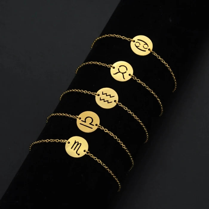 12 constellation Horoscope Silver/gold Plated Cheap Wholesale 100% Stainless Steel Classic Zodiac Sign Bracelet for Men Women