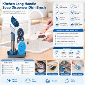 Custom Logo Refillable Durable Soap Dispensing Dish Brush OEM ODM Reusable Kitchen Cleaning Brush with Private Label Packaging