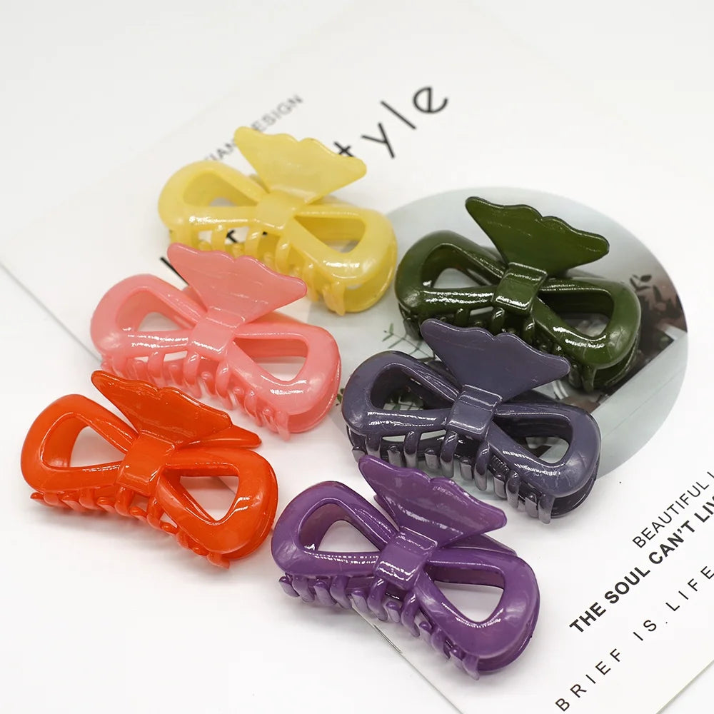 MIO Bright Shinning Color Bath Hair Claw Clip Plastic Colorful Fancy Bow Tie Claw Clamp for Girls Women Lady
