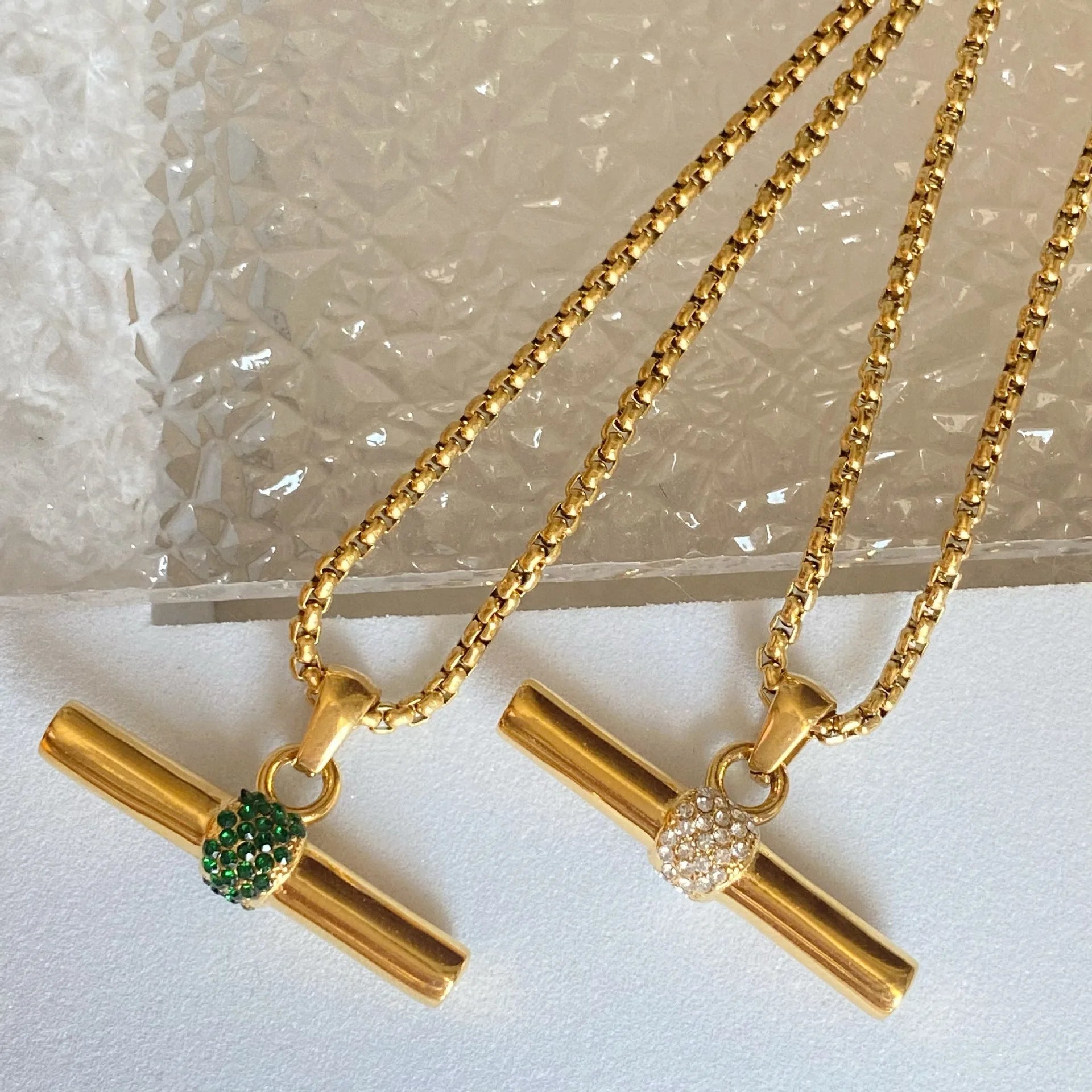 2024 New Design Micro Pave CZ Cubic Zircon T Bar Stainless Steel 18K Gold Plated Link Chain Necklace Unisex Anniversary