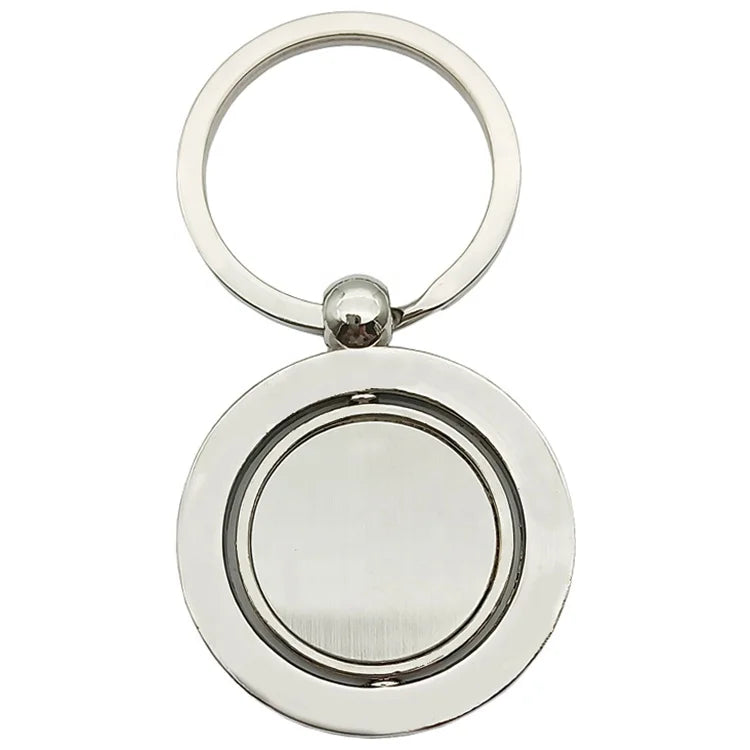 Wholesale Metal High Quality Zinc Alloy Rotating Round Sublimation Blank Spin Keychain Rotary KeyRing Custom Laser Engraved Logo