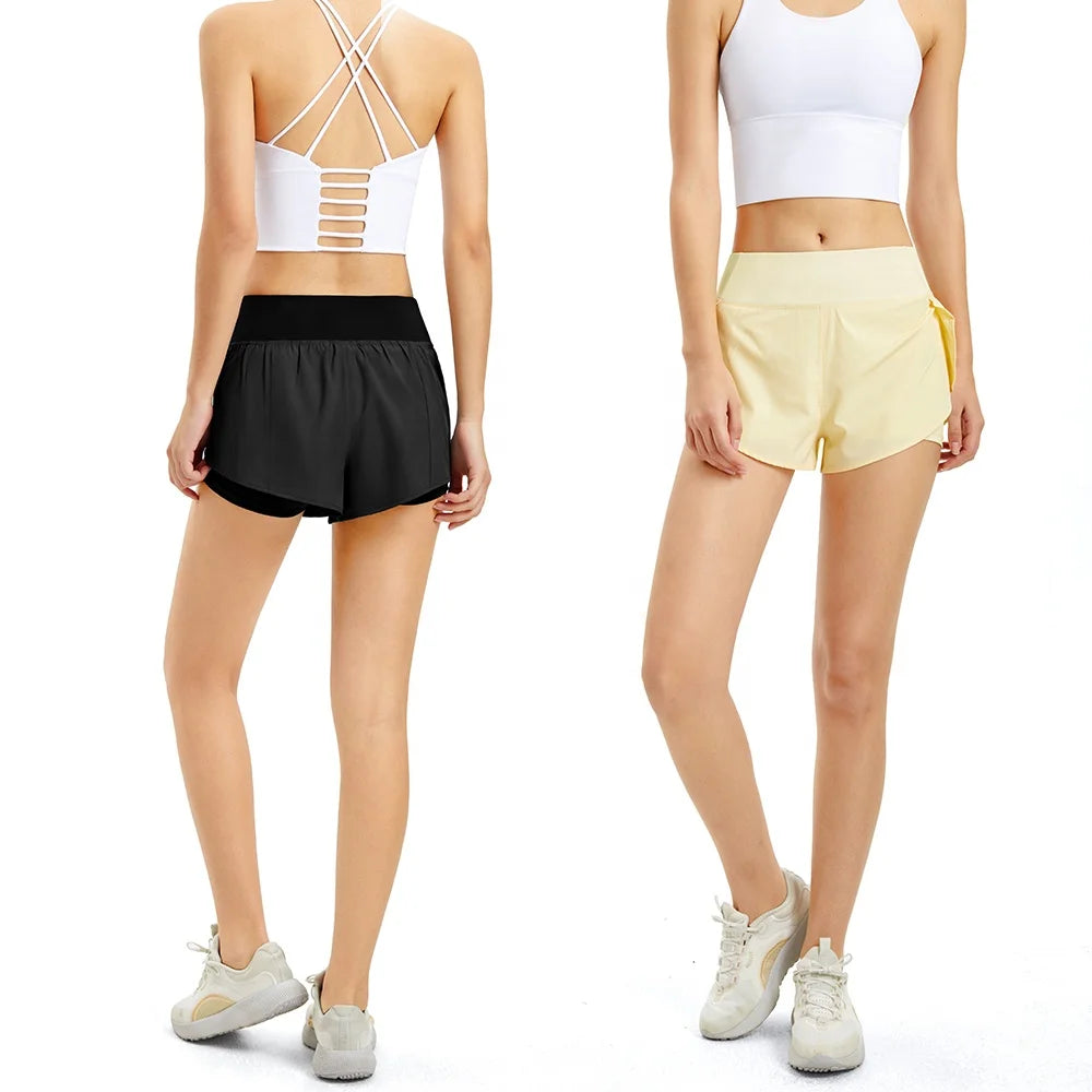 Women's Anti-Shine Fitness Shorts Two Piece 2-in-1 Breathable Sport Solid Pattern Plus Size 3XL Summer Running Yoga Exercise