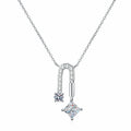 Moissanite Trendy Link Chain Collarbone Pendant Necklace R.GEM. Princess Cut 1.3ct GRA Certified Claw Setting Sterling Silver