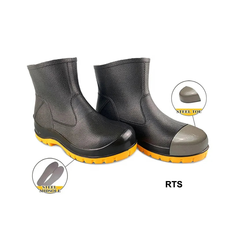 18CM New Style Steel Toe Gumboots Lightweight Factory Machinery PVC Rain Boots Ankle Rubber Safety Boots for Construction