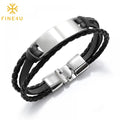 Wholesale Custom Blank Bar Logo New Homme Bracelet En Cuir Multilayer Braided Leather Bracelets for Men