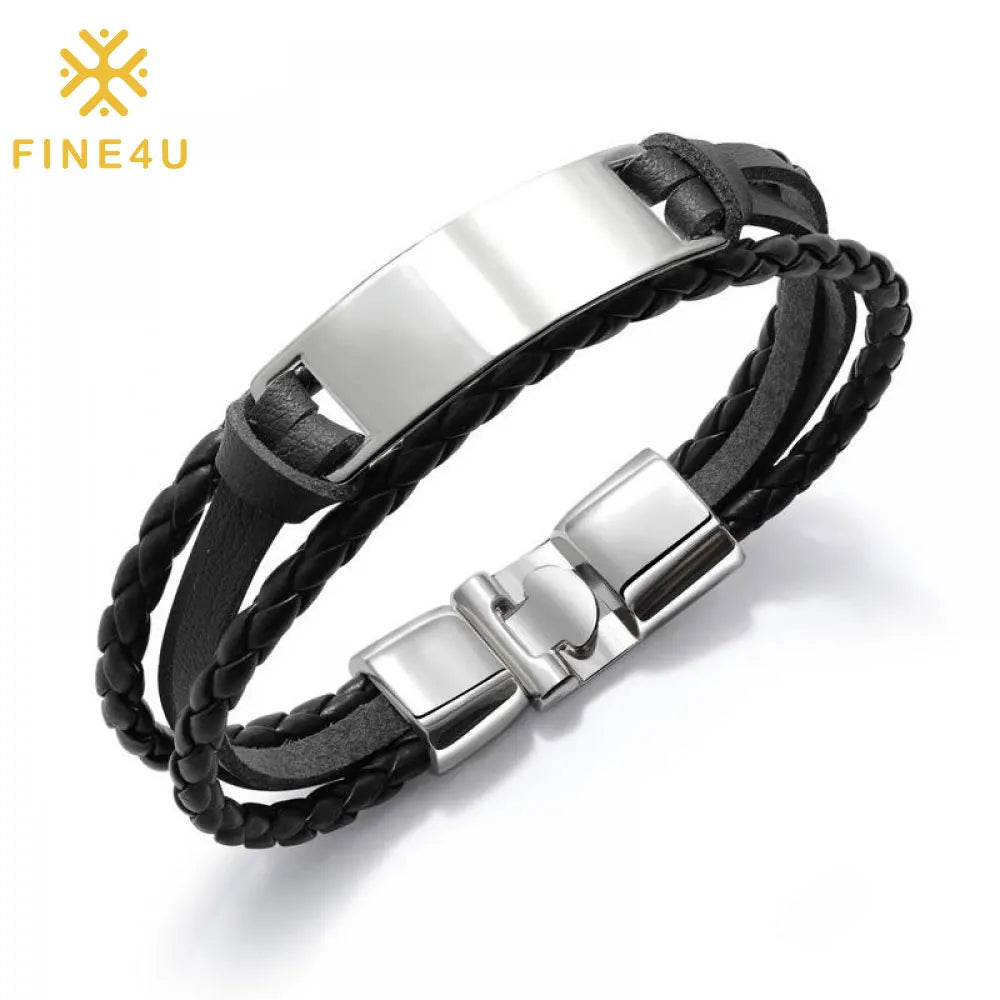 Wholesale Custom Blank Bar Logo New Homme Bracelet En Cuir Multilayer Braided Leather Bracelets for Men