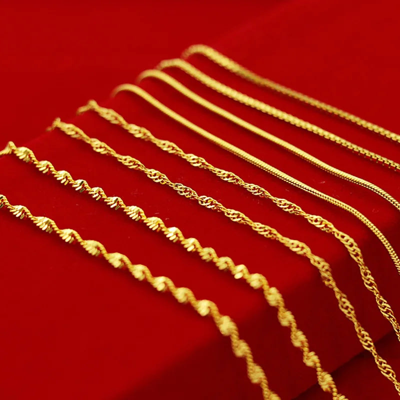 GC AU585 14 Karat Pure Gold Chains Kolye Necklace Jewelry Wholesale Real Gold 14K Yellow Solid Gold Link Chains for Women Men