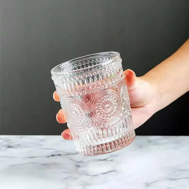 Phnom Penh Sunflower Glass Retro Embossed Cup Milk Tea Juice Drink Mug