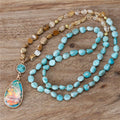 Handmade Chic Women Amazonite Citrine Jasper Beaded Teardrop Pendant Necklace Lariat Yoga Long Jewelry Gift for Her Wholesale