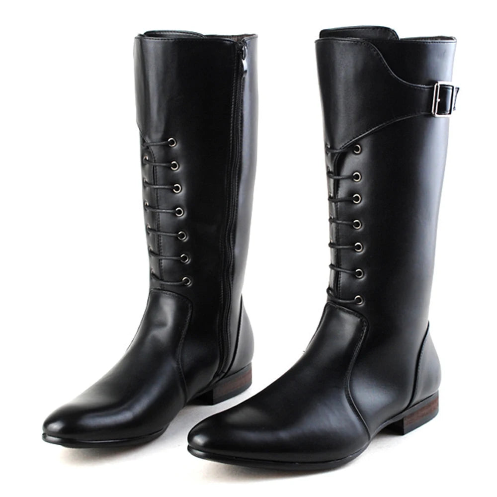 Top Grade Men's Knee-High Riding Boots New Style Trendy Pure Leather for Outdoor Activities Casual Knight Shoes for Winter