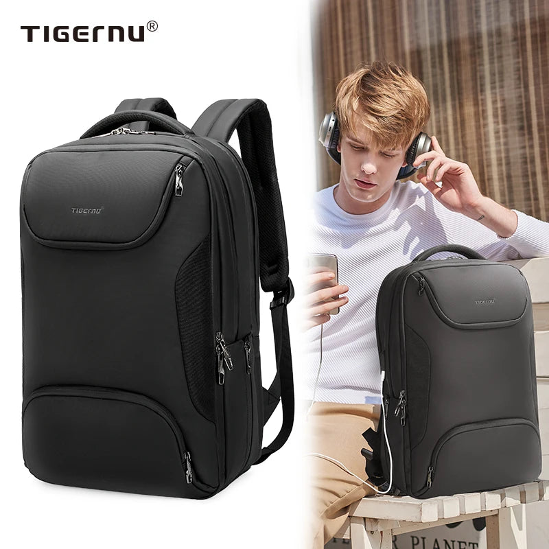 Tigernu T-B3976 Black 15.6 Inch Waterproof RFID School Bag Teenager Casual Sport  Bag Laptop Backpack for Men